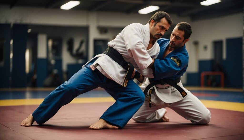 A figure executing self-defense and Brazilian Jiu-Jitsu techniques